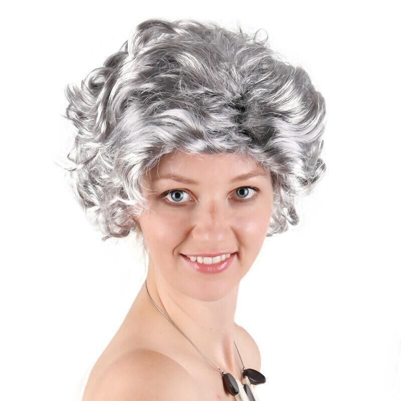 Grandmother Wig Grey Silver Curls Grandma Granny Old Lady Woman Costume Party