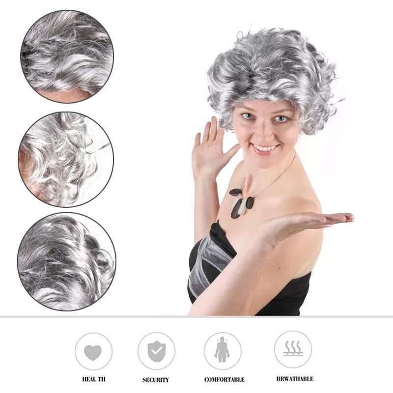 Grandmother Wig Grey Silver Curls Grandma Granny Old Lady Woman Costume Party