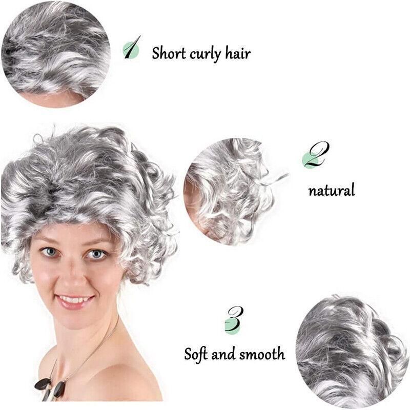 Grandmother Wig Grey Silver Curls Grandma Granny Old Lady Woman Costume Party