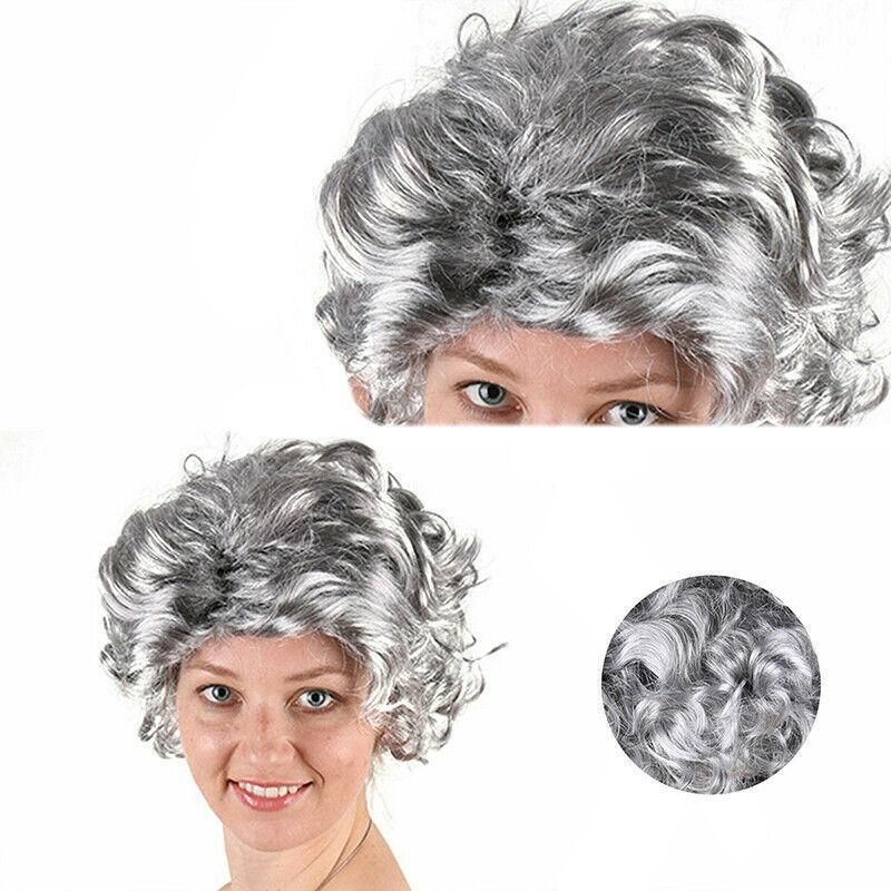 Grandmother Wig Grey Silver Curls Grandma Granny Old Lady Woman Costume Party