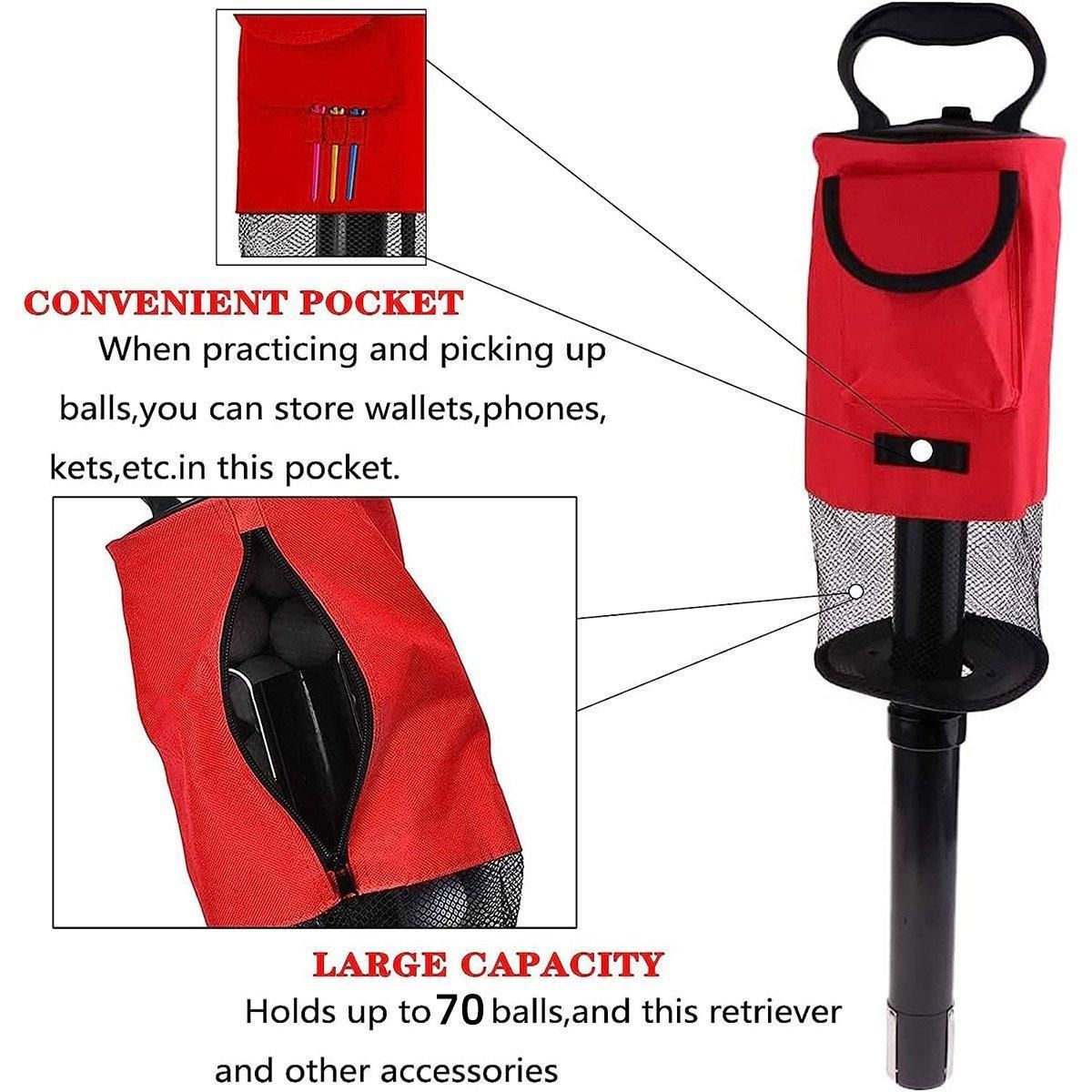 Golf Mesh Ball Pickup Tube Golf Accessories Portable Golf Ball Retriever Tool - Black