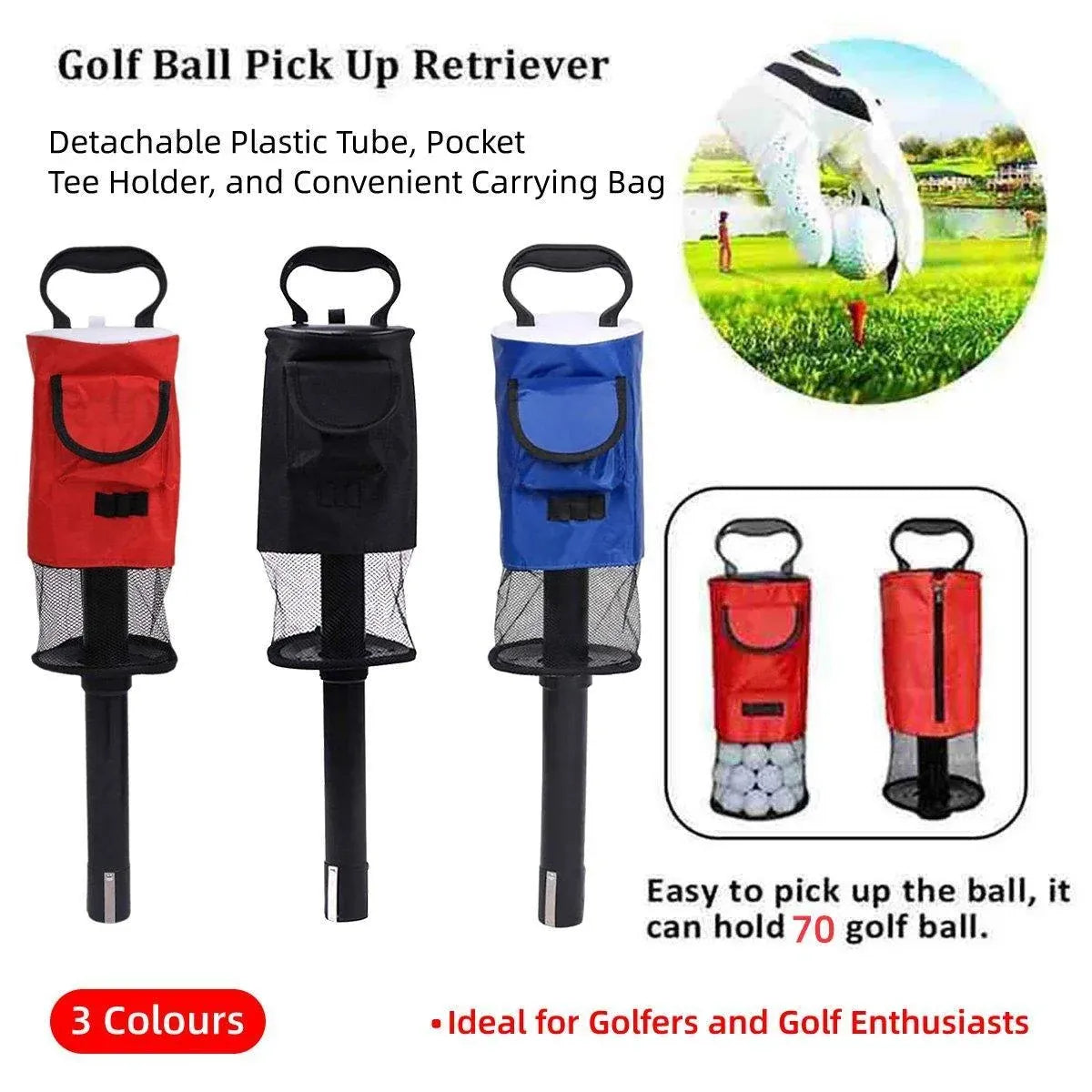 Golf Mesh Ball Pickup Tube Golf Accessories Portable Golf Ball Retriever Tool - Red