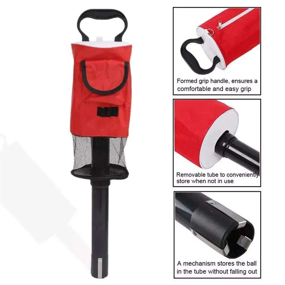 Golf Mesh Ball Pickup Tube Golf Accessories Portable Golf Ball Retriever Tool - Red