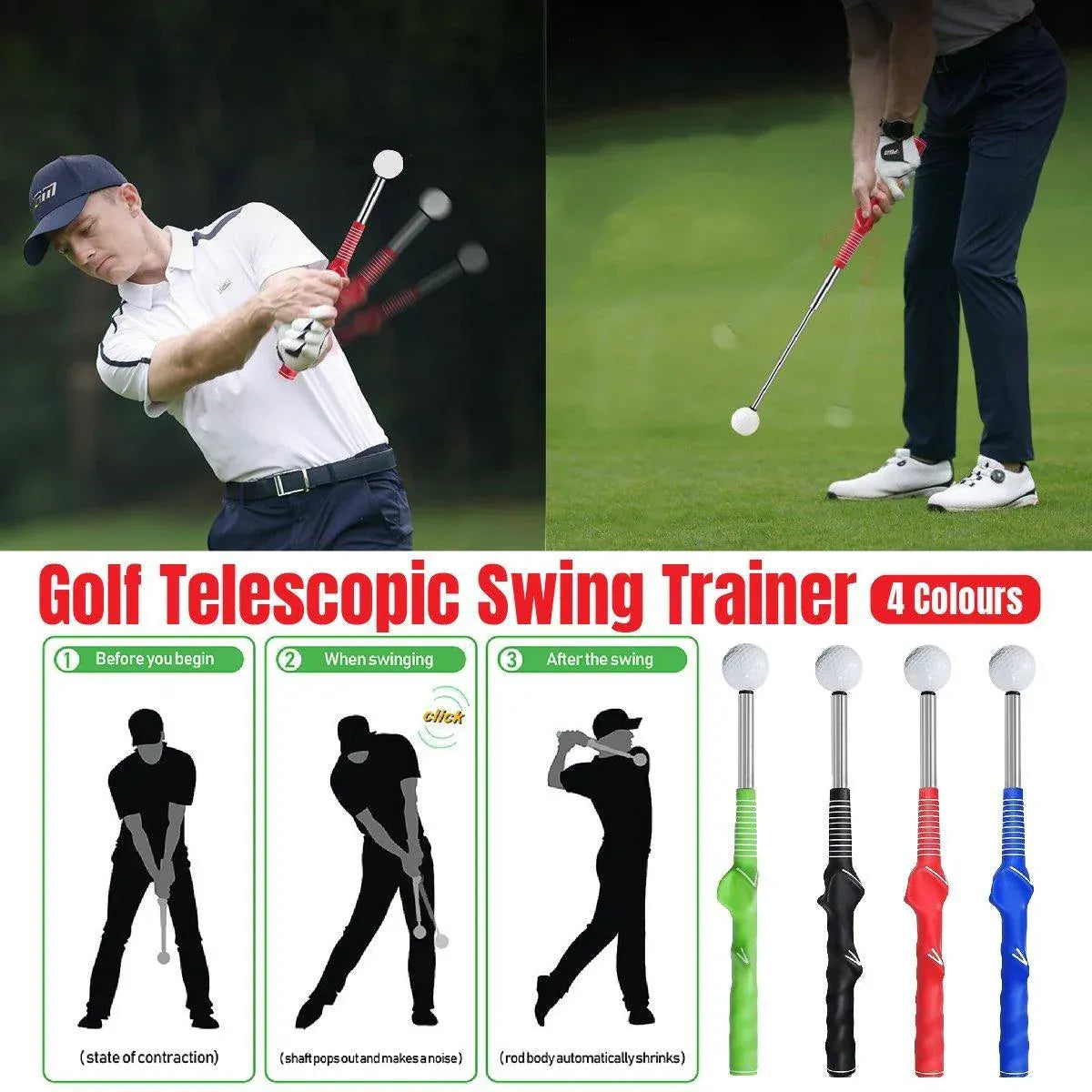 Golf Swing Training Aid Telescopic Impact Sound Stick Exercise Tool for Practice - Red