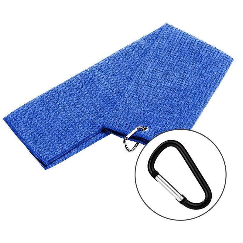Golf Towel Waffle Cotton Sports Cleaning Cloth with Carabiner Clip 40x60cm - Blue