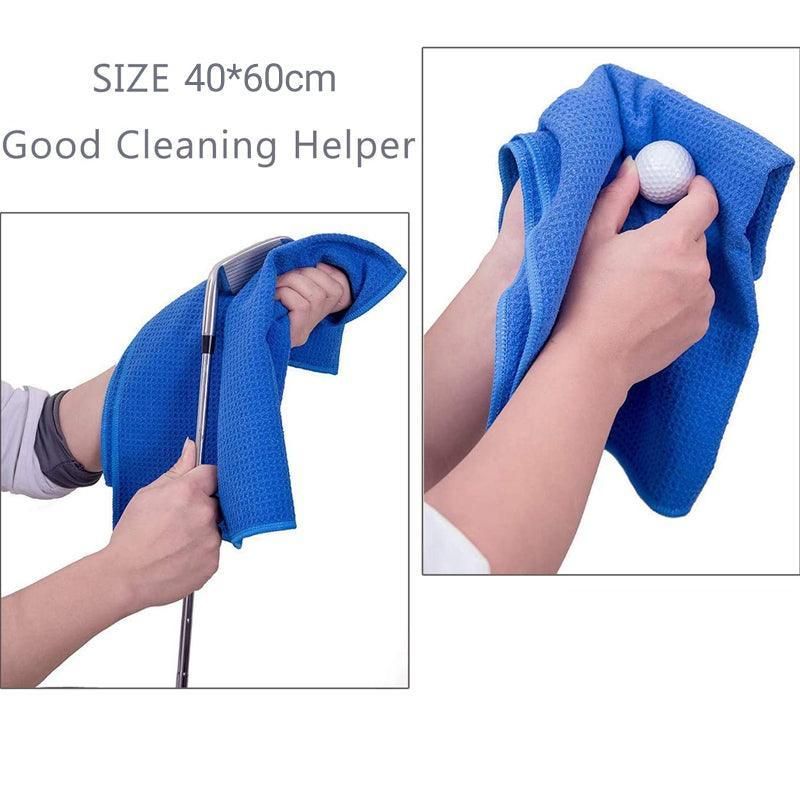 Golf Towel Waffle Cotton Sports Cleaning Cloth with Carabiner Clip 40x60cm - Blue