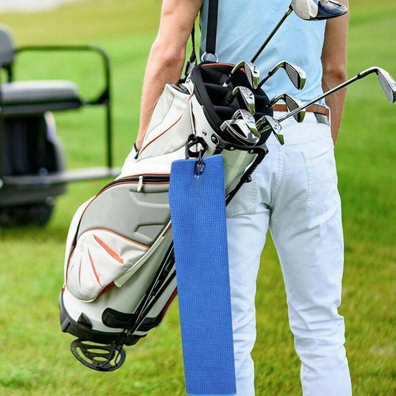 Golf Towel Waffle Cotton Sports Cleaning Cloth with Carabiner Clip 40x60cm - Blue