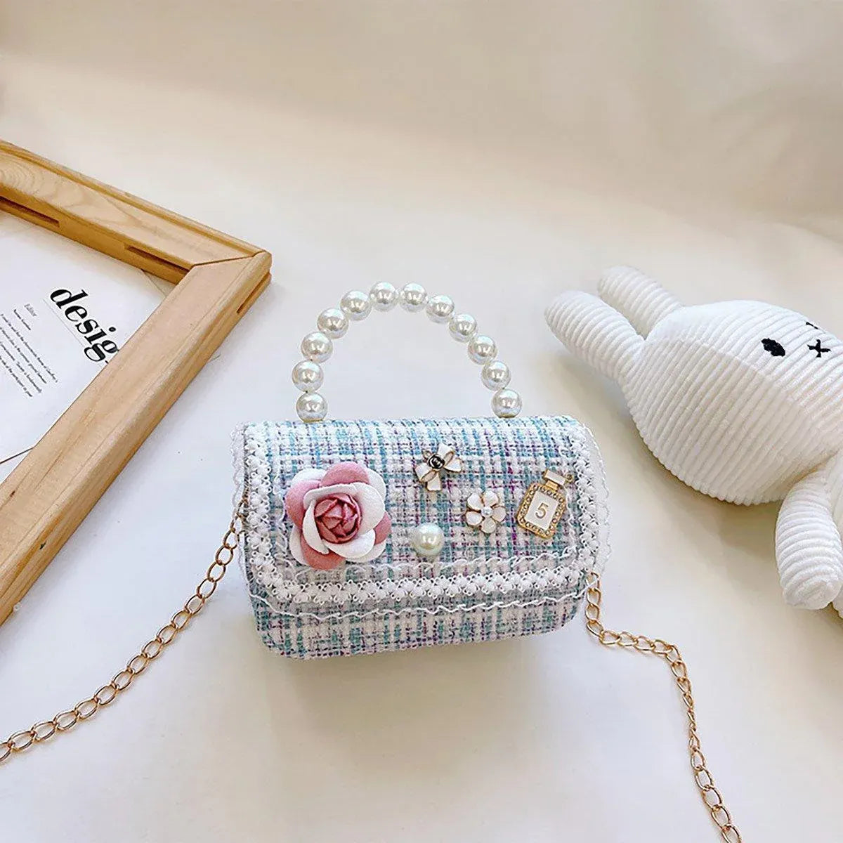 Girls Small Square Princess Handbag Chain Shoulder Bag Messenger Bag - Green
