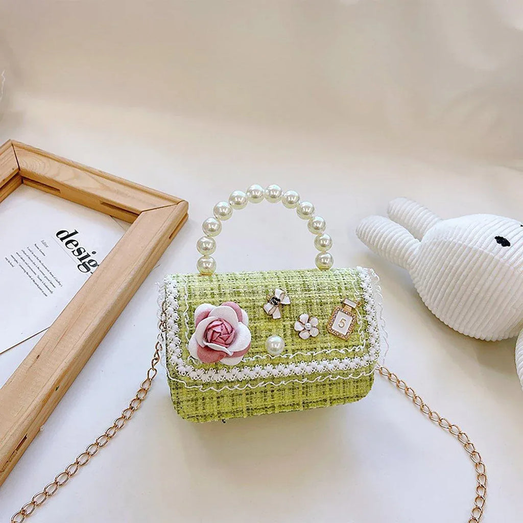 Girls Small Square Princess Handbag Chain Shoulder Bag Messenger Bag - Green
