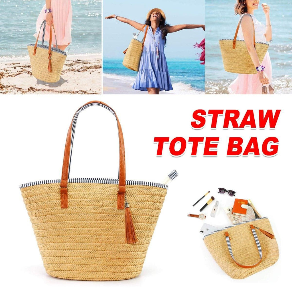 Simple Fashion Woven Straw Bag Beach Tote Bag Summer Handbag for Women Travel