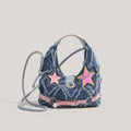 Trendy Denim Crescent Bag - Distressed Star Punk Style Crossbody Handbag - Chic Small Hobo Bag for Women - Spicy Girl Streetwear Aesthetic