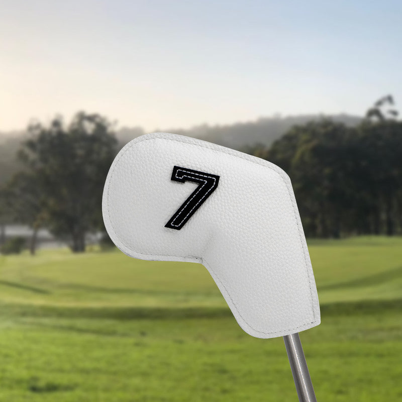 Beige Golf Iron Head Covers Set of 10 - Waterproof PU Leather Club Protectors with Embroidered Numbers (3-9, P, A, S)
