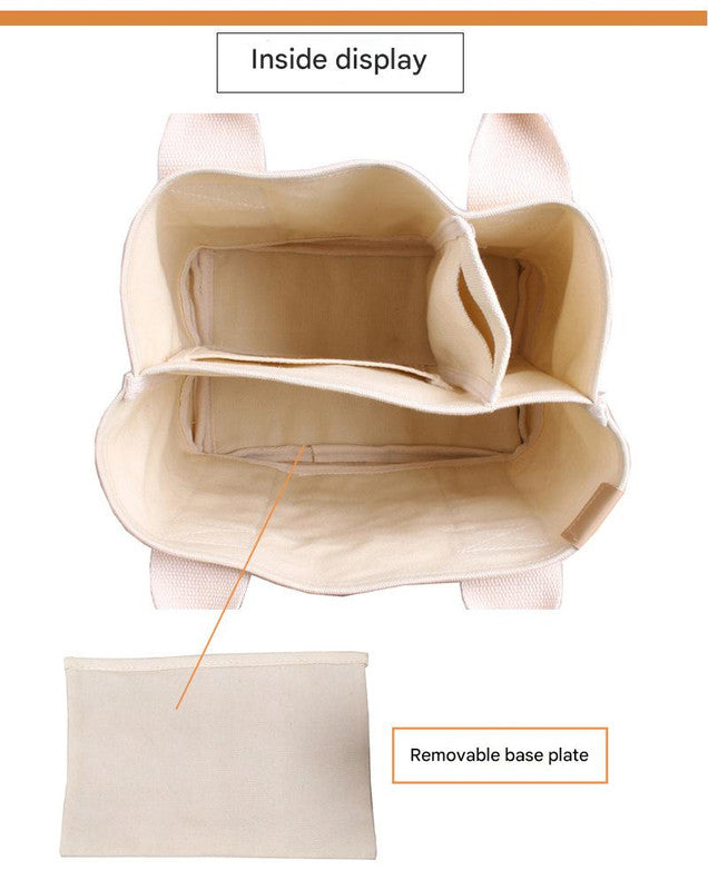 Gray Canvas Lunch Tote Bag - Stylish Handbag with Multiple Compartments for Women