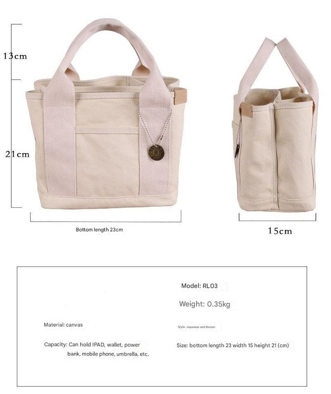 Gray Canvas Lunch Tote Bag - Stylish Handbag with Multiple Compartments for Women