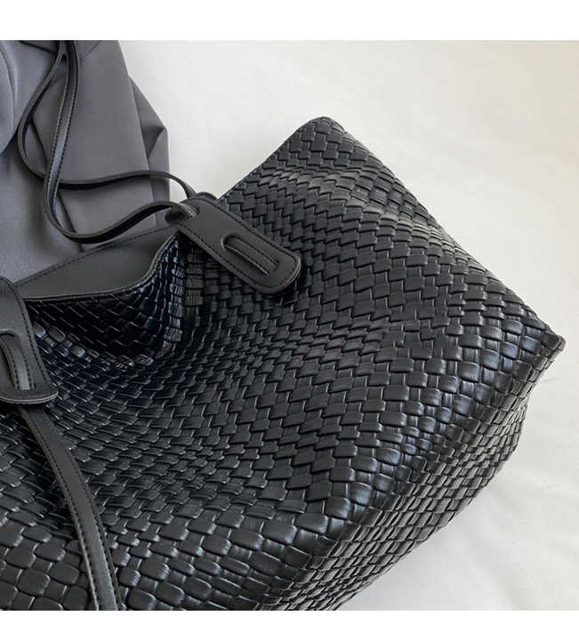 Brown Chic Woven PU Leather Tote Bag - Large Capacity Casual Shoulder & Handbag for Women
