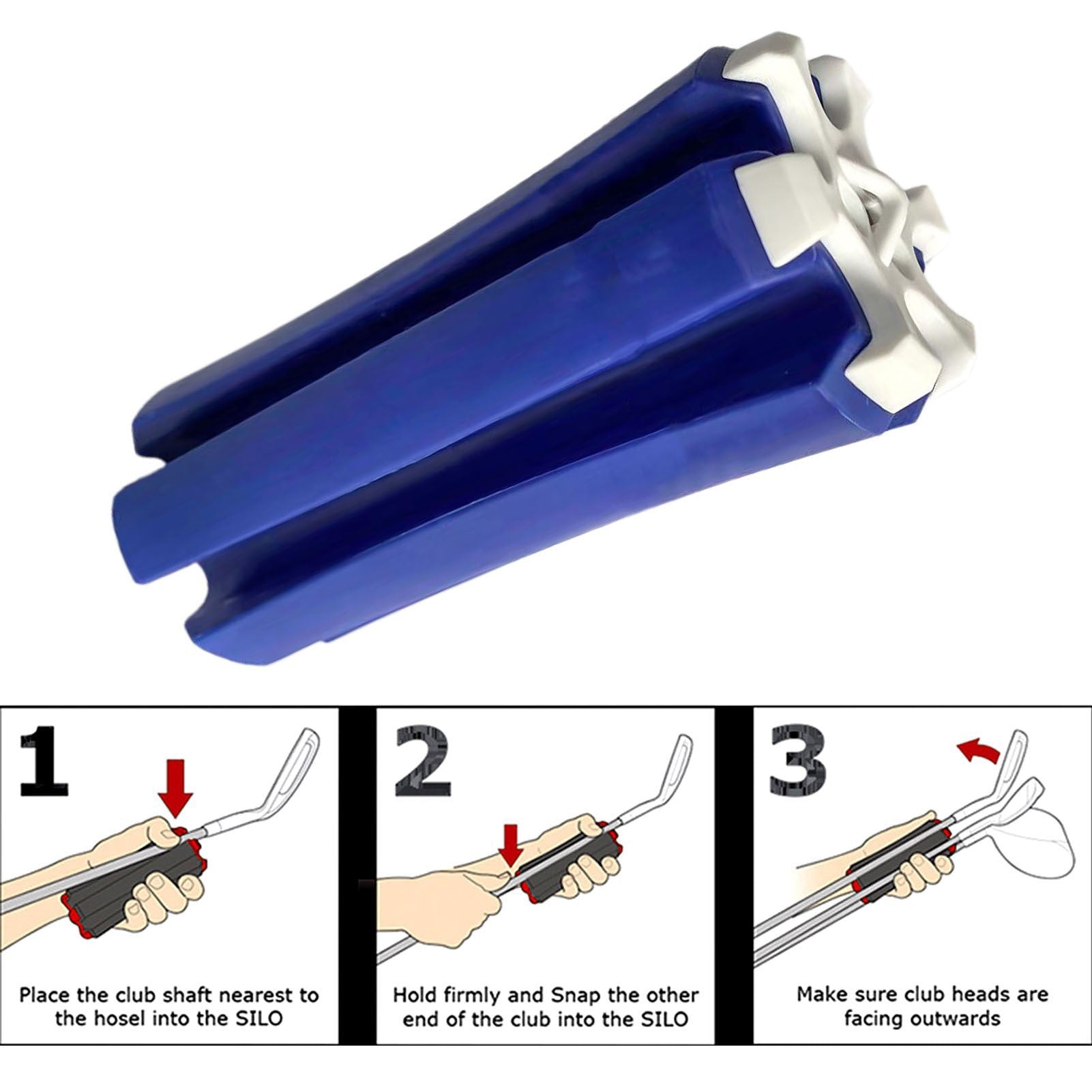 Portable Golf Club Carrier "SILO" - Holds 3 Clubs, Lightweight & Easy to (Blue and white)
