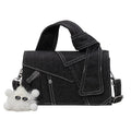 Chic Patchwork Denim Handbag - Versatile Crossbody, Shoulder & Top-Handle Bag(black)