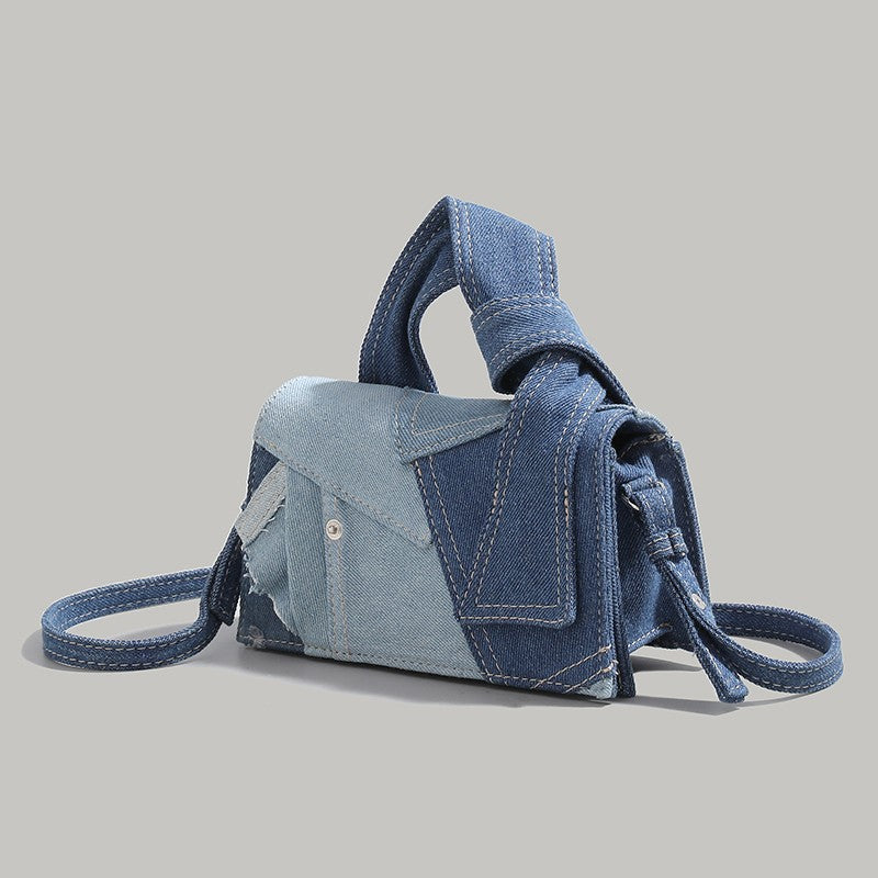 Chic Patchwork Denim Handbag - Versatile Crossbody, Shoulder & Top-Handle Bag(black)