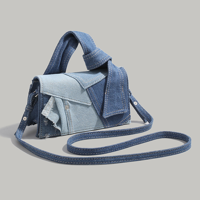 Chic Patchwork Denim Handbag - Versatile Crossbody, Shoulder & Top-Handle Bag(black)