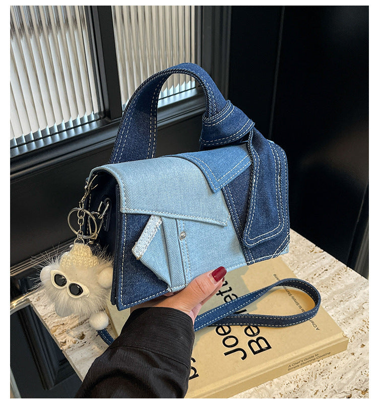 Chic Patchwork Denim Handbag - Versatile Crossbody, Shoulder & Top-Handle Bag(White)