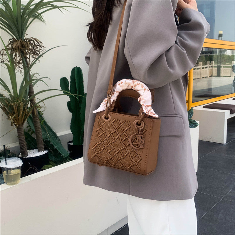 Elegant Embossed PU Leather Handbag with Scarf Detail - Versatile Top-Handle & Crossbody Bag(white)