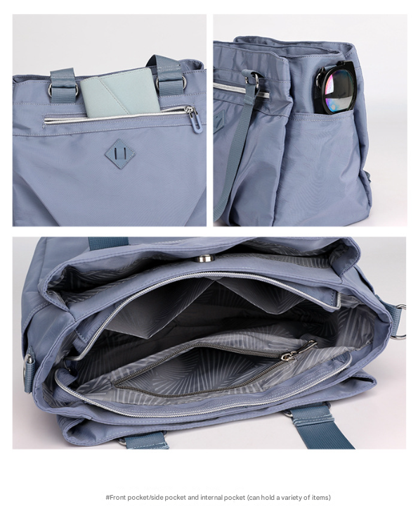 Grey Versatile Water-Repellent Nylon Tote Bag - Lightweight Multi-Pocket Shoulder & Crossbody Handbag