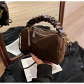 Coffee Chic Ruched Handle Crossbody Bag - Womens Faux Suede Top Handle Handbag with Detachable Strap