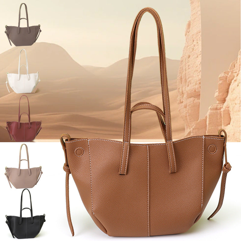 Grey Chic Minimalist PU Leather Tote Bag - Women's Versatile Shoulder Handbag with Contrast Stitching