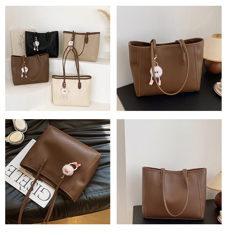 Black Chic Large Capacity Tote Bag - PU Leather Commuter Shoulder Handbag for Women