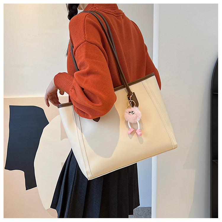 Black Chic Large Capacity Tote Bag - PU Leather Commuter Shoulder Handbag for Women