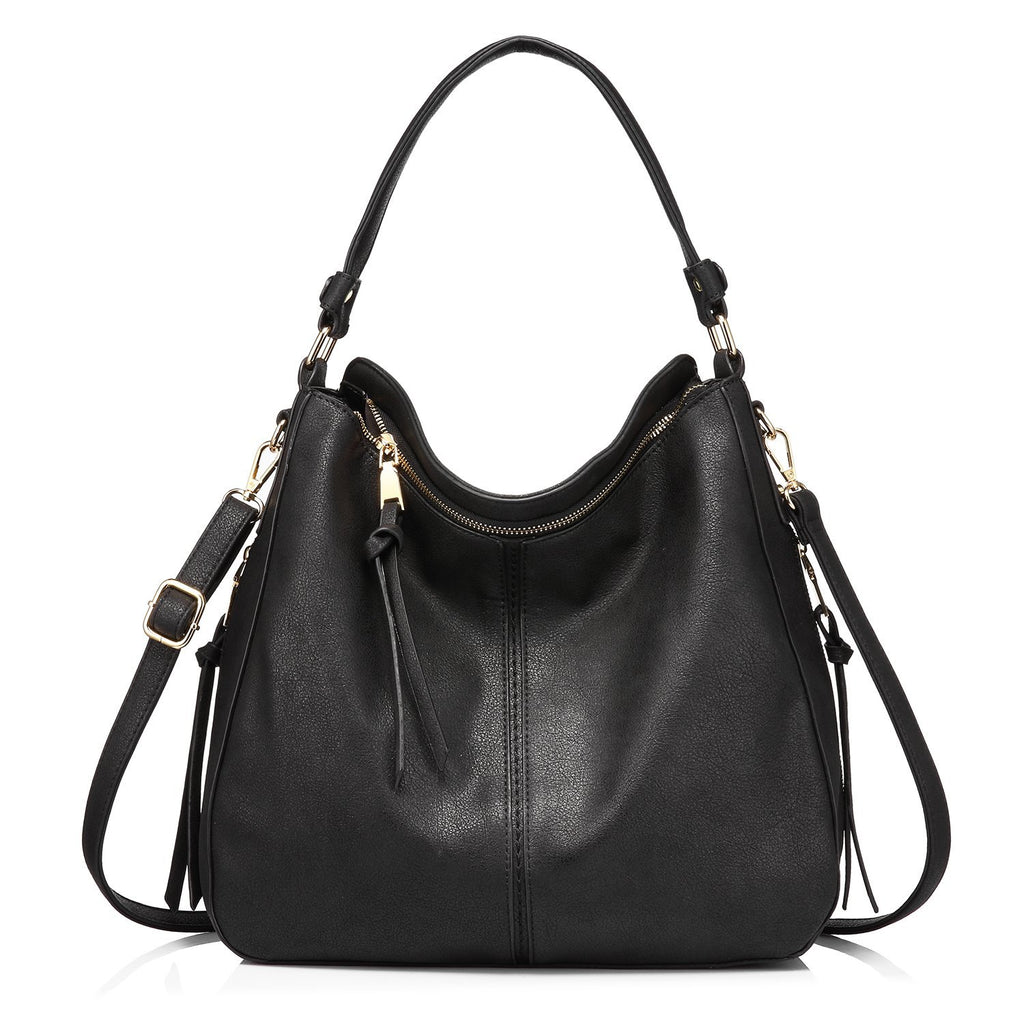 Black Foreign Trade Fashion Large Capacity Handbag - European & American Casual Crossbody Bag, Solid Color Zipper Women's Shoulder Bag