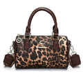 Brown leopard print Stylish PU Leather Boston Bag - Elegant Retro Single Shoulder Crossbody Handbag for Women