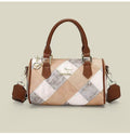 White checkered pattern Stylish PU Leather Boston Bag - Elegant Retro Single Shoulder Crossbody Handbag for Women