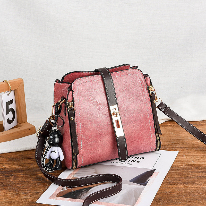 Pink Fashion Women's Bucket Bag - Summer Crossbody Shoulder Handbag with Keychain