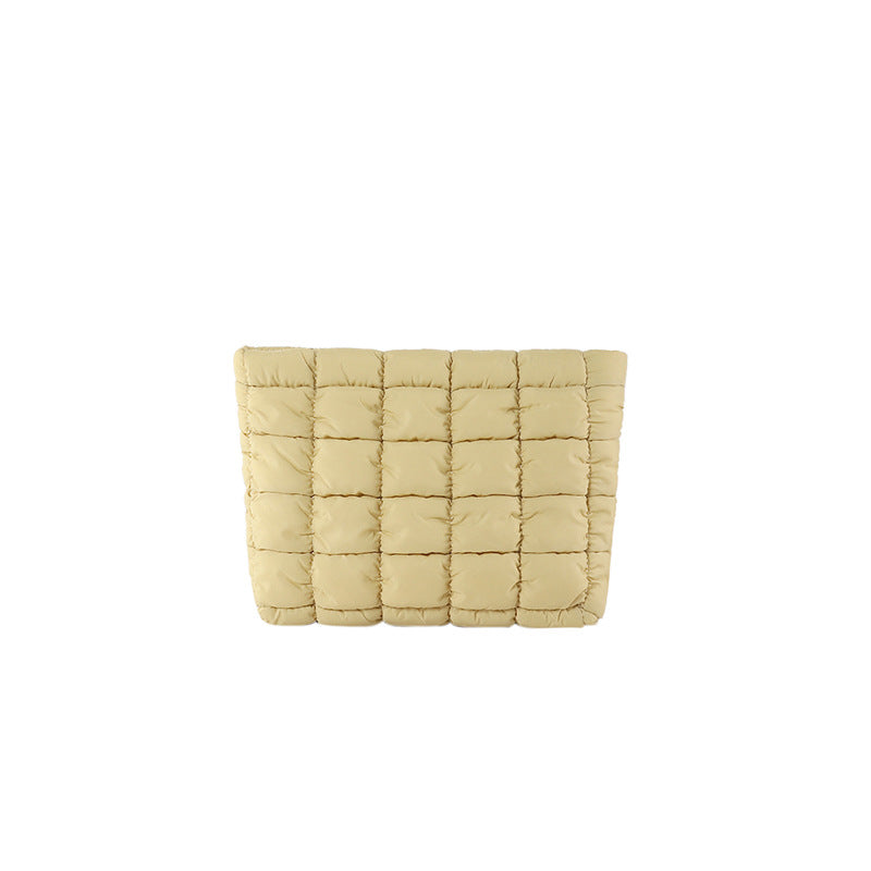 Khaki Puffer Makeup Bag Quilted Pouch Cosmetic Organizer Bag Soft Nylon Travel Toiletry Bag Zipper Handbag for Women