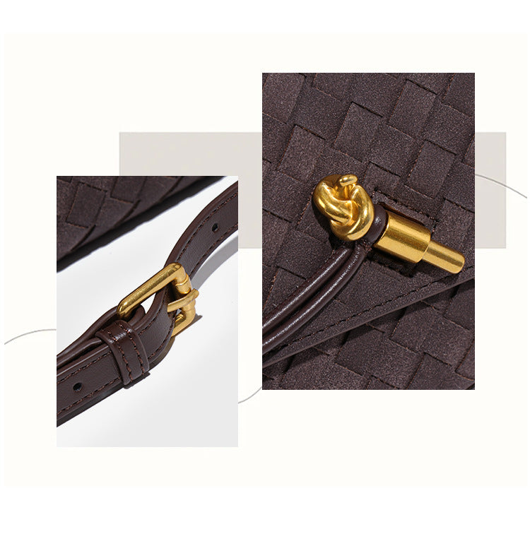 Retro Woven Baguette Handbag for Women Suede Texture PU Leather Shoulder Crossbody Bag Elegant Evening Clutch Olive green