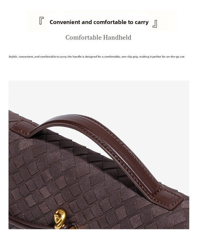 Retro Woven Baguette Handbag for Women Suede Texture PU Leather Shoulder Crossbody Bag Elegant Evening Clutch Olive green