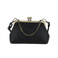 Black Retro Women's Shell Handbag - European Style Clip Lock Closure PU Clutch/Shoulder Bag with Chain Strap