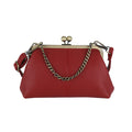 Red Retro Women's Shell Handbag - European Style Clip Lock Closure PU Clutch/Shoulder Bag with Chain Strap