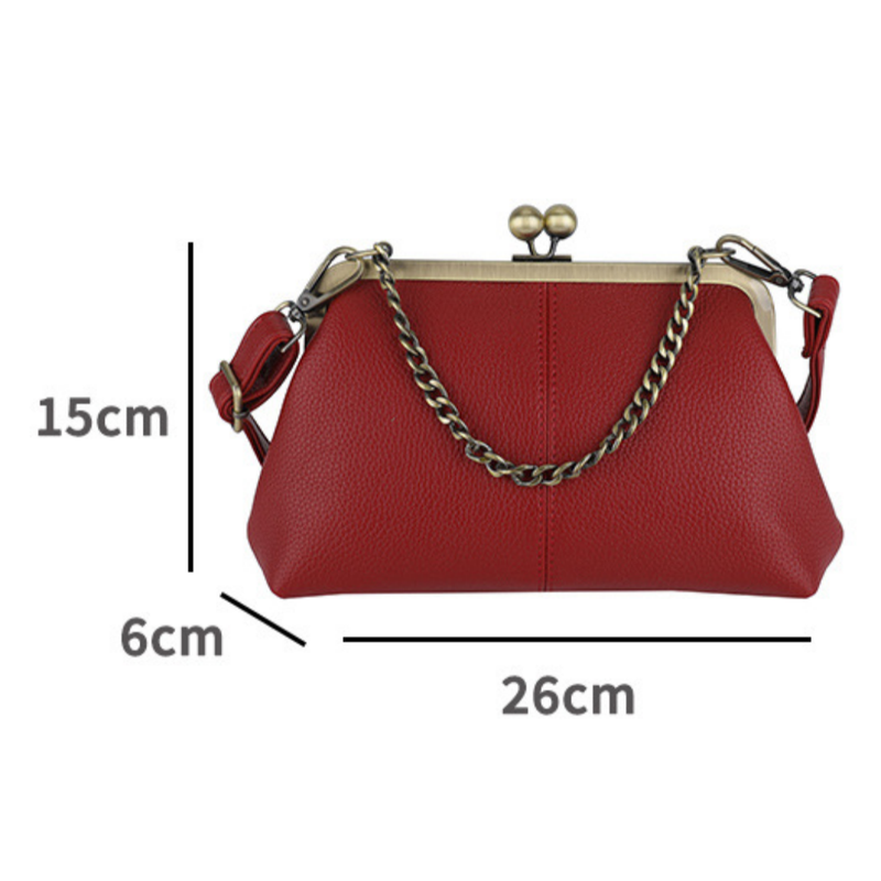 Brown Retro Women's Shell Handbag - European Style Clip Lock Closure PU Clutch/Shoulder Bag with Chain Strap