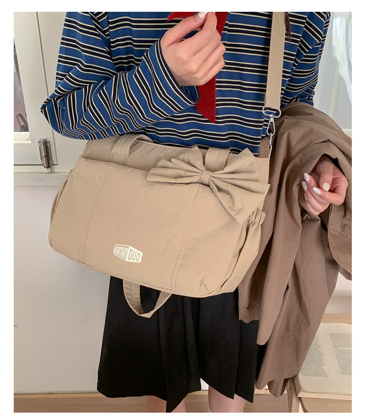 Blue Puffy Quilted Nylon Hobo & Crossbody Bag with Cute Bowknot - Trendy Large-Capacity Handbag with Multiple Compartments