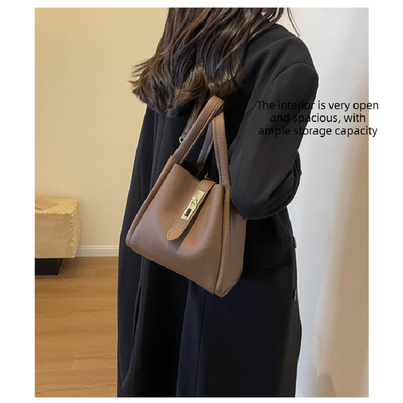 Brown Retro 2-Piece Women's Bucket Bag Set with Removable Inner Pouch PU Leather Crossbody Handbag and Fashionable Tote for Australian Everyday Use