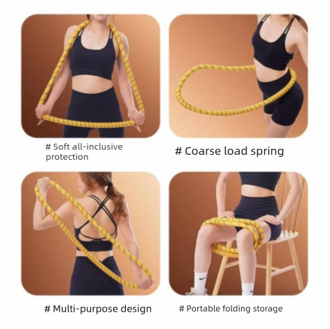 Blue Weighted Soft Spring Hula Hoop with Silent Alloy Interior and Polyester Wrap for Home Gym Full Body Fitness and Abdominal Training Solution