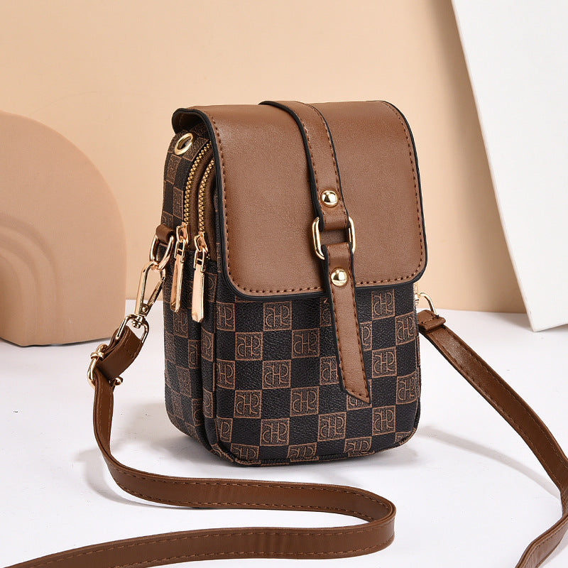 Coffee color Women's Mini Crossbody Phone Bag Compact PU Leather with Multiple Pockets and Headphone Port for Daily Travel Stylish Hands-Free Storage for Local Fashion