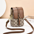 Brown rhombus Women's Mini Crossbody Phone Bag Compact PU Leather with Multiple Pockets and Headphone Port for Daily Travel Stylish Hands-Free Storage for Local Fashion