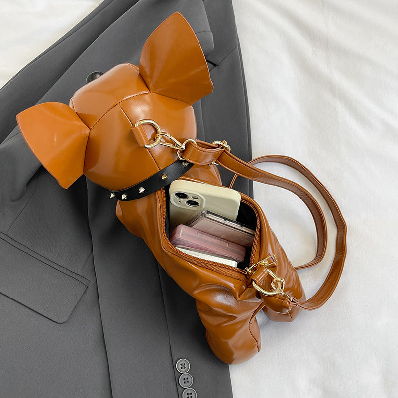 Silver French Bulldog Shaped Crossbody Bag PU Leather Animal Design for Daily Outings Fashionable and Lightweight Accessory for Local Trendy Women