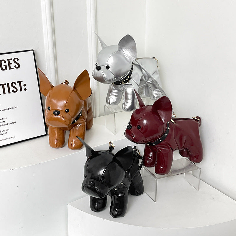 Silver French Bulldog Shaped Crossbody Bag PU Leather Animal Design for Daily Outings Fashionable and Lightweight Accessory for Local Trendy Women