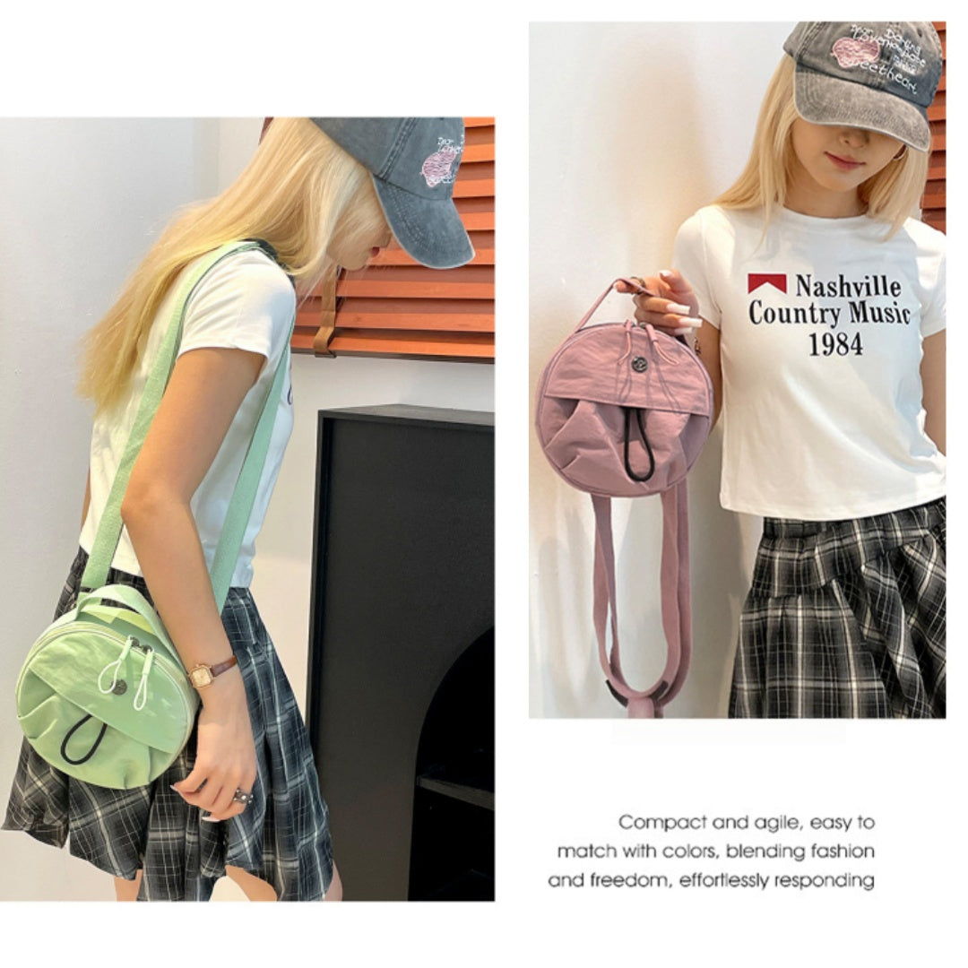 Brown Fashionable Round Crossbody Bag with Water-Resistant Nylon and Multi-Pocket Design for Daily Travel Lightweight Hands-Free Storage Solution for Local Professionals