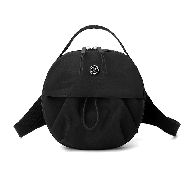 Black Fashionable Round Crossbody Bag with Water-Resistant Nylon and Multi-Pocket Design for Daily Travel Lightweight Hands-Free Storage Solution for Local Professionals