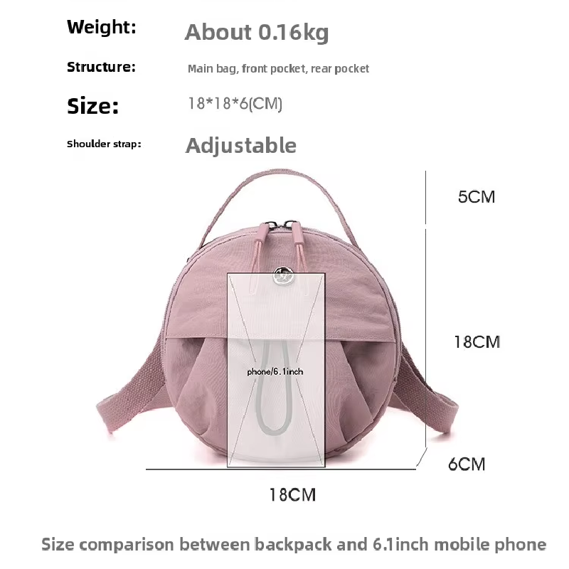 Black Fashionable Round Crossbody Bag with Water-Resistant Nylon and Multi-Pocket Design for Daily Travel Lightweight Hands-Free Storage Solution for Local Professionals
